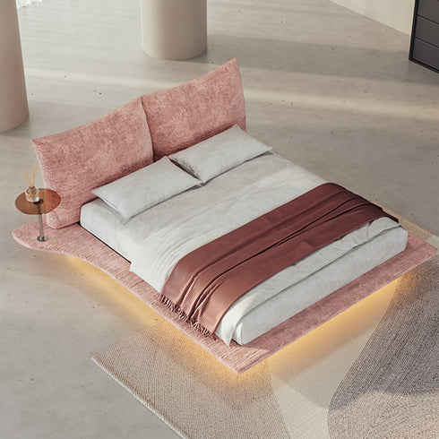 Amina Chenille Flannel Upholstered Headboard Luxury Floating Bed Frame with Sidetable